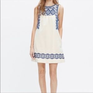 Madewell White and Blue Embroidered Dress S